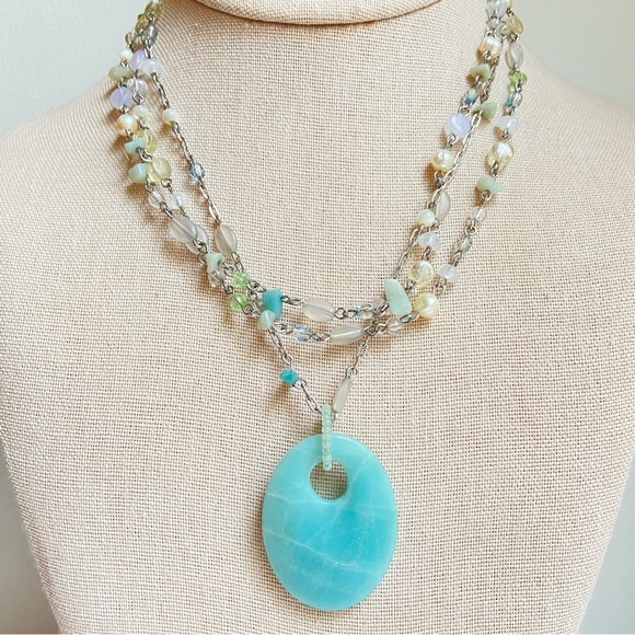 Lia Sophia Pebble Beach multi strand necklace Amazonite freshwater pearls glass - Picture 1 of 11